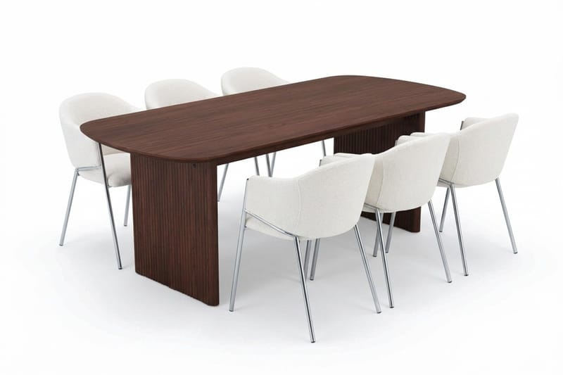 Alma spisegruppe, rektangulær 180 cm, med 6 Filip spisestoler, Valnøtt