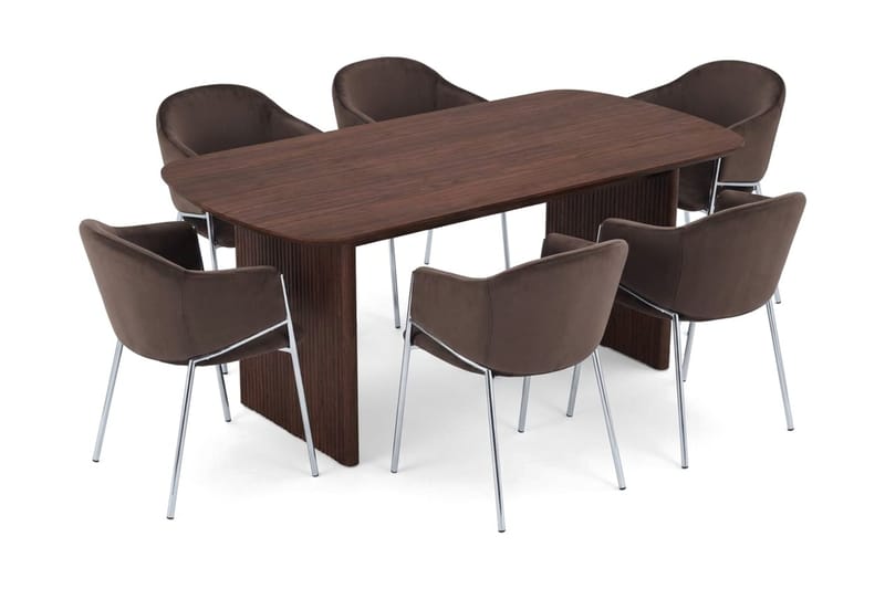 Alma spisegruppe, rektangulær 180 cm, med 6 Filip spisestoler, Valnøtt