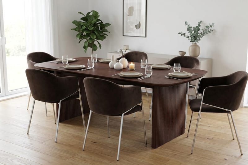 Alma spisegruppe, rektangulær 180 cm, med 6 Filip spisestoler - Valnøtt - Møbler - Bord - Spisegruppe