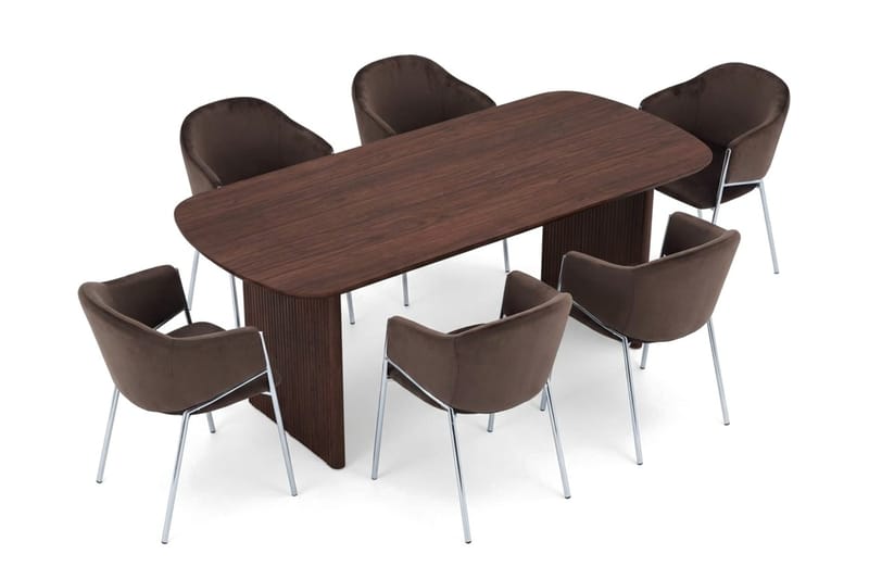 Alma spisegruppe, rektangulær 180 cm, med 6 Filip spisestoler - Valnøtt - Møbler - Bord - Spisegruppe