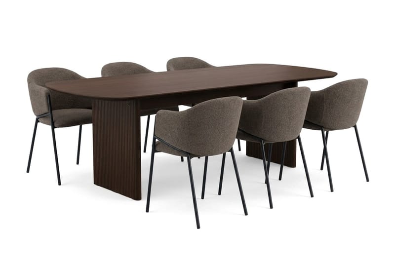 Alma spisegruppe, rektangulær 220 cm, med 6 Filip spisestoler, Røkt eik
