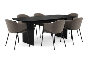 Alma spisegruppe, rektangulær 220 cm, med 6 Filip spisestoler - Svartbeiset eik - Møbler - Bord - Spisegruppe