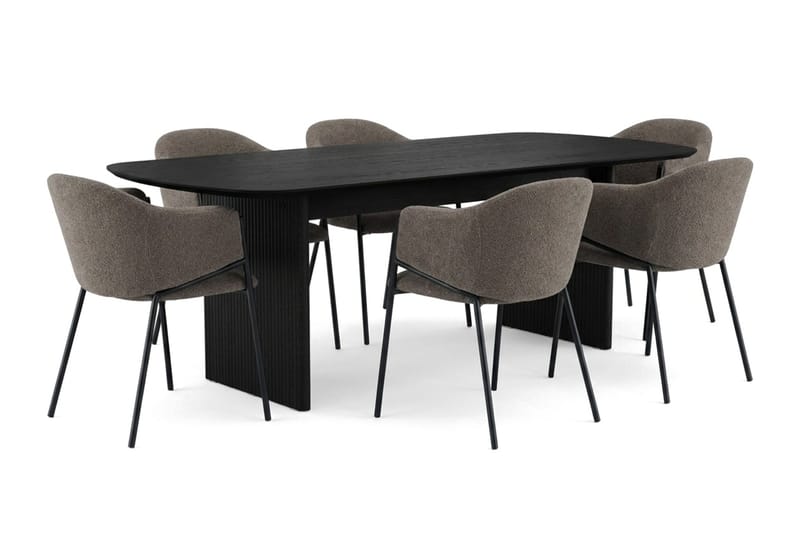 Alma spisegruppe, rektangulær 220 cm, med 6 Filip spisestoler, Svartbeiset eik