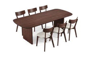 Alma spisegruppe 220 cm rektangulær i valnøtt med 6 Amelia spisestoler med pute - Valnøtt/beige - Møbler - Bord - Spisegruppe