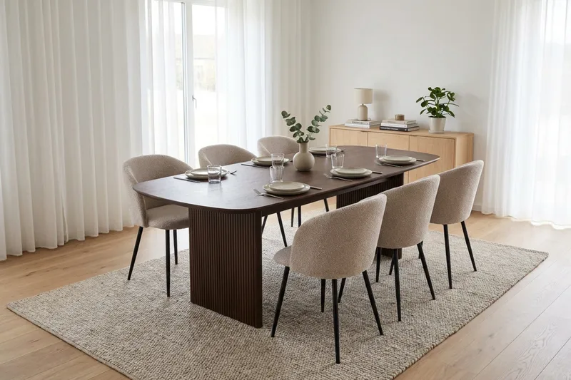 Alma spisegruppe 220 cm rektangulær med 6 Greya spisestoler - Røkt eik - Møbler - Bord - Spisegruppe