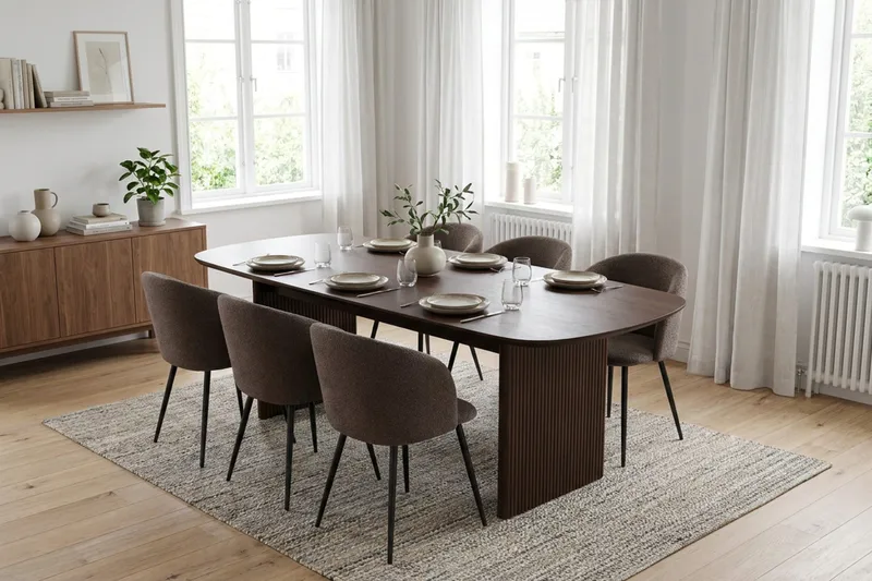 Alma spisegruppe 220 cm rektangulær med 6 Greya spisestoler - Røkt eik - Møbler - Bord - Spisegruppe