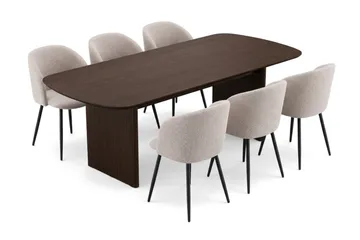 Alma spisegruppe 220 cm rektangulær med 6 Greya spisestoler - Røkt eik - Møbler - Bord - Spisegruppe