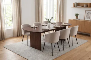Alma spisegruppe 220 cm rektangulær med 6 Greya spisestoler - Valnøtt - Møbler - Bord - Spisegruppe