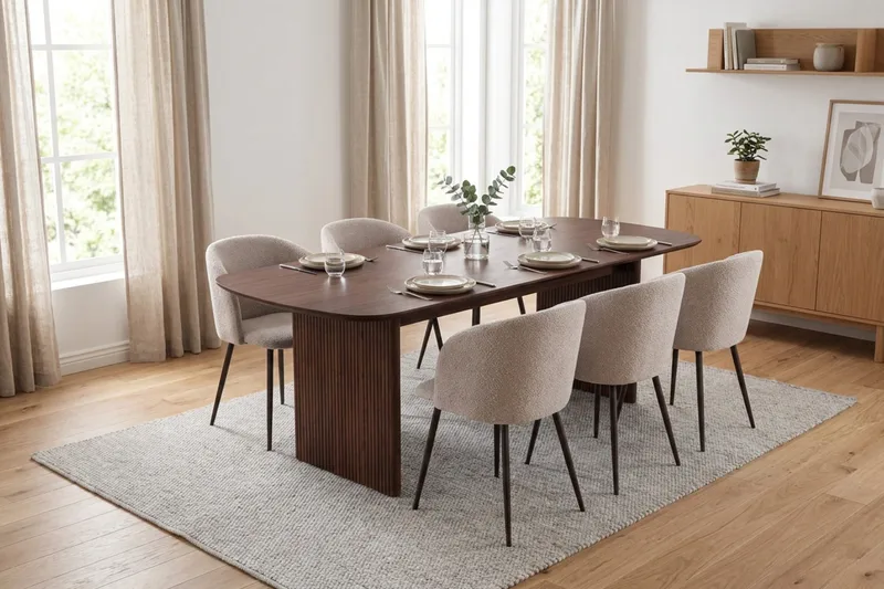 Alma spisegruppe 220 cm rektangulær med 6 Greya spisestoler - Valnøtt - Møbler - Bord - Spisegruppe