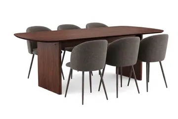 Alma spisegruppe 220 cm rektangulær med 6 Greya spisestoler - Valnøtt - Møbler - Bord - Spisegruppe