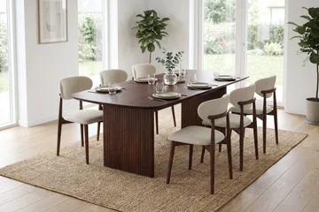 Alma spisegruppe med rektangulært bord på 220 cm i valnøtt og 6 Molly spisestoler - Valnøtt - Møbler - Bord - Spisegruppe