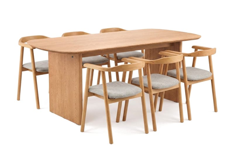 Alma spisegruppe rektangulær 180 cm eik med 6 Jolie spisestoler