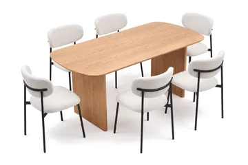 Alma spisegruppe rektangulær 180 cm eik med 6 Lucy spisestoler - Eik - Møbler - Bord - Spisegruppe