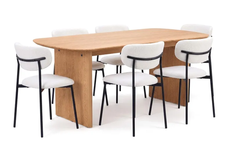 Alma spisegruppe rektangulær 180 cm eik med 6 Lucy spisestoler, Eik