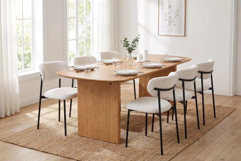Alma spisegruppe rektangulær 180 cm eik med 6 Lucy spisestoler - Eik - Møbler - Bord - Spisegruppe
