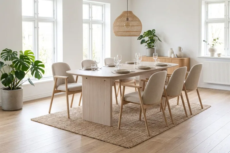 Alma Spisegruppe rektangulær 180 cm Hvitlasert med 6 Reciclar Spisestoler - Hvitlasert eik - Møbler - Bord - Spisegruppe