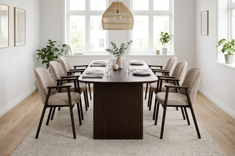 Alma spisegruppe rektangulær 180 cm røkt eik med 6 Reciclar spisestoler - Røkt eik - Møbler - Bord - Spisegruppe