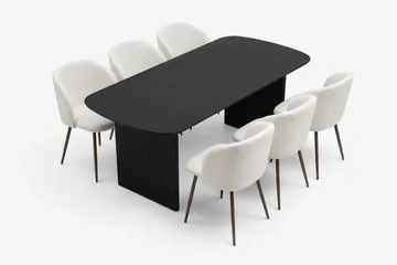 Alma spisegruppe rektangulær 180 cm svart med 6 Greya spisestoler - Svartbeiset eik - Møbler - Bord - Spisegruppe