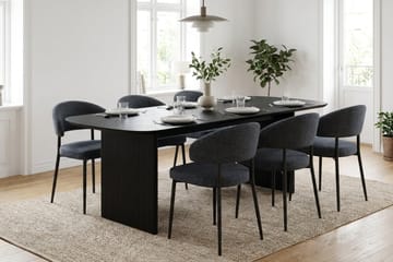Alma spisegruppe rektangulær 180 cm svart med 6 Sawako spisestoler - Svartbeiset eik - Møbler - Bord - Spisegruppe