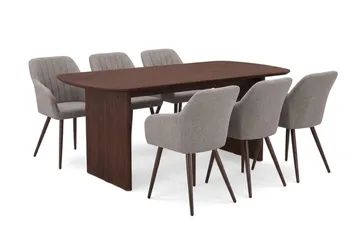 Alma spisegruppe rektangulær 180 cm valnøtt med 6 Filippa spisestoler - Valnøtt - Møbler - Bord - Spisegruppe