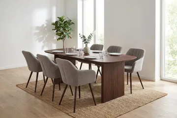 Alma spisegruppe rektangulær 180 cm valnøtt med 6 Filippa spisestoler - Valnøtt - Møbler - Bord - Spisegruppe