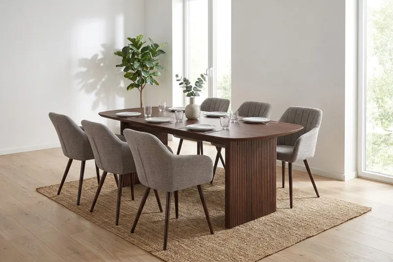 Alma spisegruppe rektangulær 180 cm valnøtt med 6 Filippa spisestoler - Valnøtt - Møbler - Bord - Spisegruppe