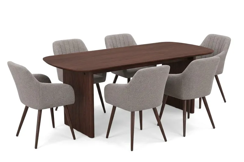 Alma spisegruppe rektangulær 180 cm valnøtt med 6 Filippa spisestoler - Valnøtt - Møbler - Bord - Spisegruppe