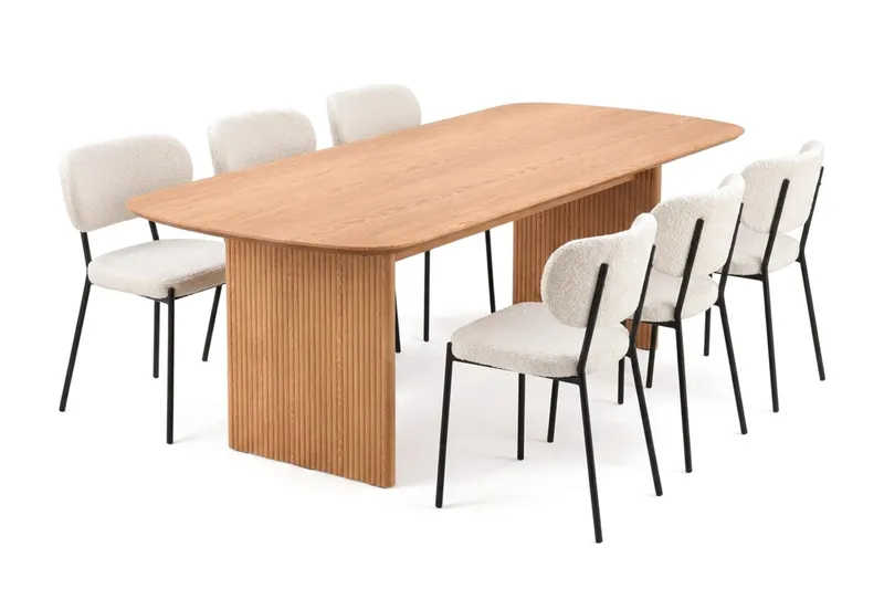 Alma spisegruppe rektangulær 220 cm eik med 6 Gemmiano spisestoler, Eik