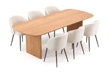 Alma spisegruppe rektangulær 220 cm eik med 6 Greya spisestoler - Eik - Møbler - Bord - Spisegruppe