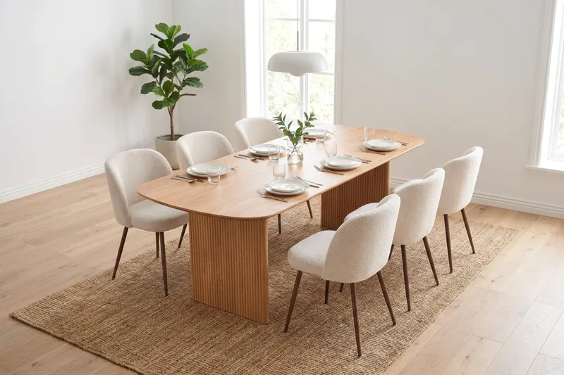 Alma spisegruppe rektangulær 220 cm eik med 6 Greya spisestoler - Eik - Møbler - Bord - Spisegruppe