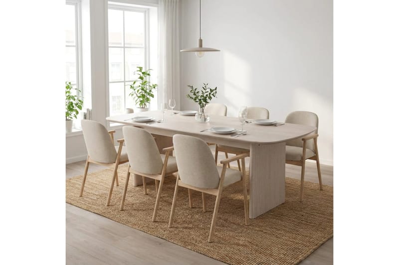 Alma Spisegruppe rektangulær 220 cm Hvitlasert med 6 Reciclar Spisestoler - Hvitlasert eik - Møbler - Bord - Spisegruppe