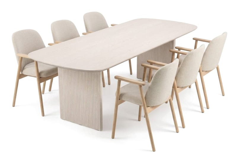 Alma Spisegruppe rektangulær 220 cm Hvitlasert med 6 Reciclar Spisestoler - Hvitlasert eik - Møbler - Bord - Spisegruppe