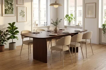Alma spisegruppe rektangulær 220 cm med 6 Sawako spisestoler - Valnøtt - Møbler - Bord - Spisegruppe