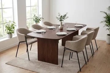 Alma spisegruppe rektangulær 220 cm valnøtt med 6 Filip spisestoler - Valnøtt - Møbler - Bord - Spisegruppe