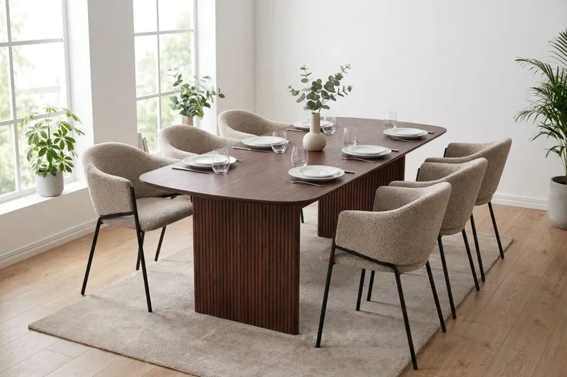 Alma spisegruppe rektangulær 220 cm valnøtt med 6 Filip spisestoler - Valnøtt - Møbler - Bord - Spisegruppe