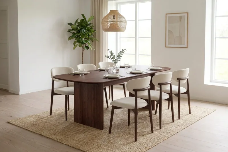 Alma spisegruppe rektangulær 220 cm valnøtt med 6 Molly spisestoler - Valnøtt - Møbler - Bord - Spisegruppe
