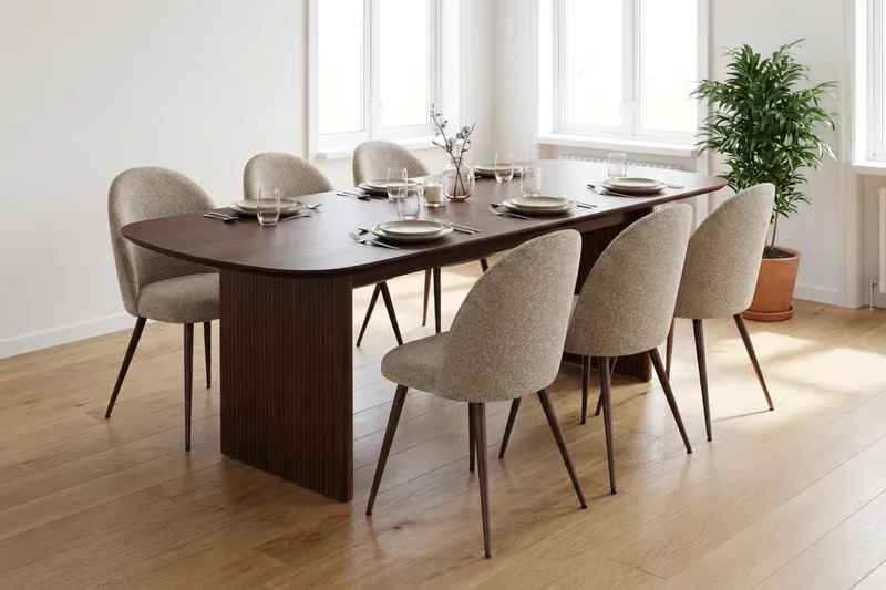 Alma spisegruppe rektangulær 220 cm valnøtt med 6 Nibe Plus spisestoler - Valnøtt - Møbler - Bord - Spisegruppe