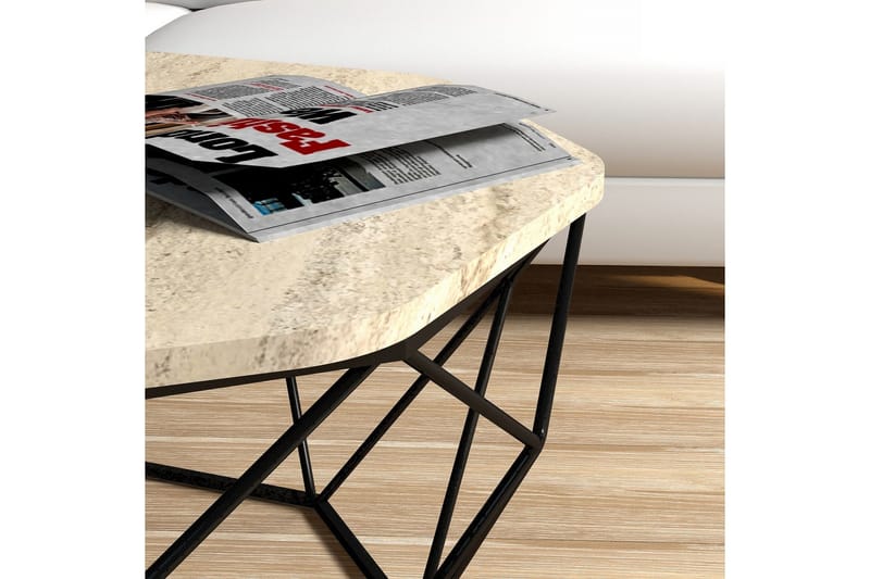 Almasi Ovalt Sofabord 90 cm i Stein med Understell i Metall - Beige - Møbler - Bord - Sofabord & salongbord
