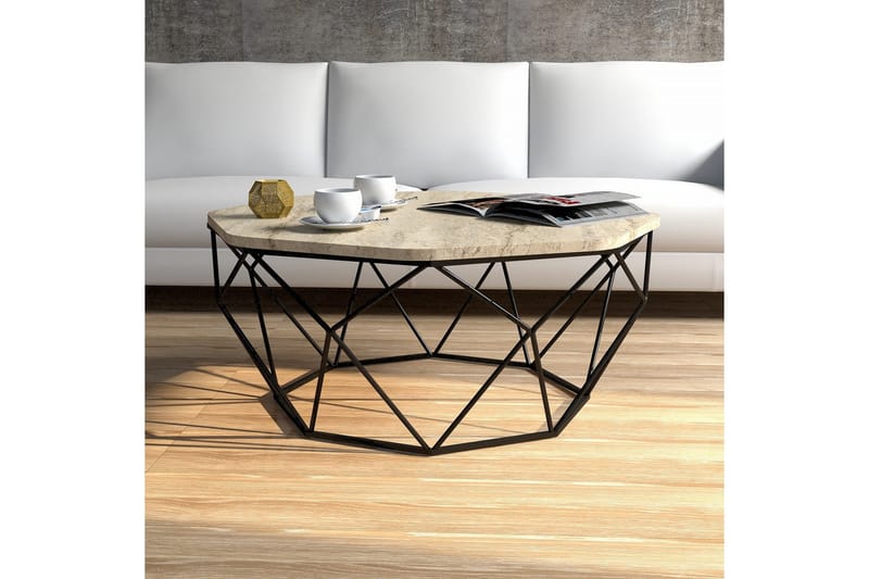 Almasi Ovalt Sofabord 90 cm i Stein med Understell i Metall - Beige - Møbler - Bord - Sofabord & salongbord