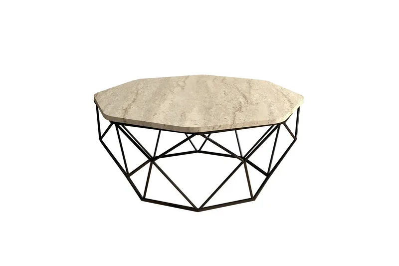 Almasi Ovalt Sofabord 90 cm i Stein med Understell i Metall, Beige