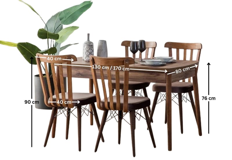 Alvryn spisegruppe bord 130 cm + 4 stoler - Brun - Møbler - Bord - Spisegruppe