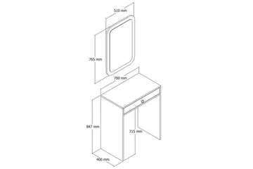 Ameias Sminkebord 70 cm - Valnøtt/Hvit/Marmor - Møbler - Bord - Sminkebord & toalettbord
