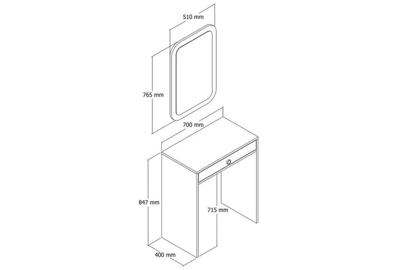 Ameias Sminkebord 70 cm - Valnøtt/Hvit/Marmor - Møbler - Bord - Sminkebord & toalettbord