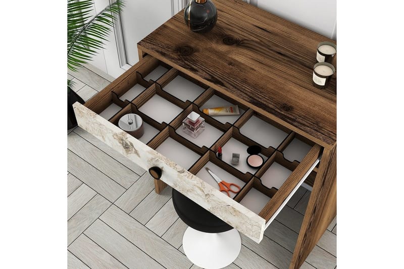 Ameias Sminkebord 70 cm - Valnøtt/Hvit/Marmor - Møbler - Bord - Sminkebord & toalettbord