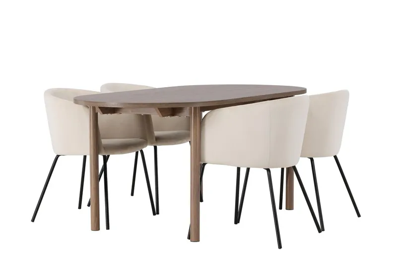 Andy Spisebord 180x90 cm Brun med 4 Berit Armstoler i Fløyel med Armlener - Møbler - Bord - Spisegruppe