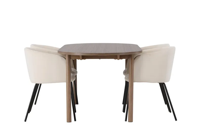 Andy Spisebord 180x90 cm Brun med 4 Berit Armstoler i Fløyel med Armlener - Møbler - Bord - Spisegruppe