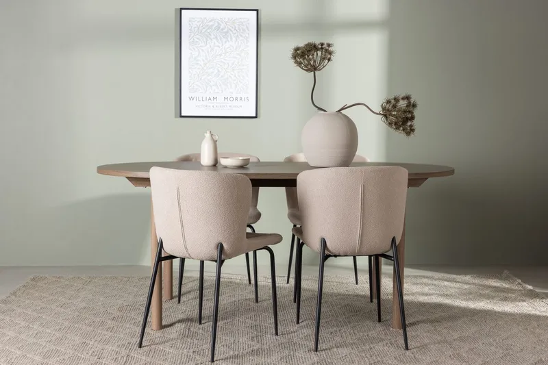Andy spisebord 180x90 cm brun med 4 Modesto spisestoler