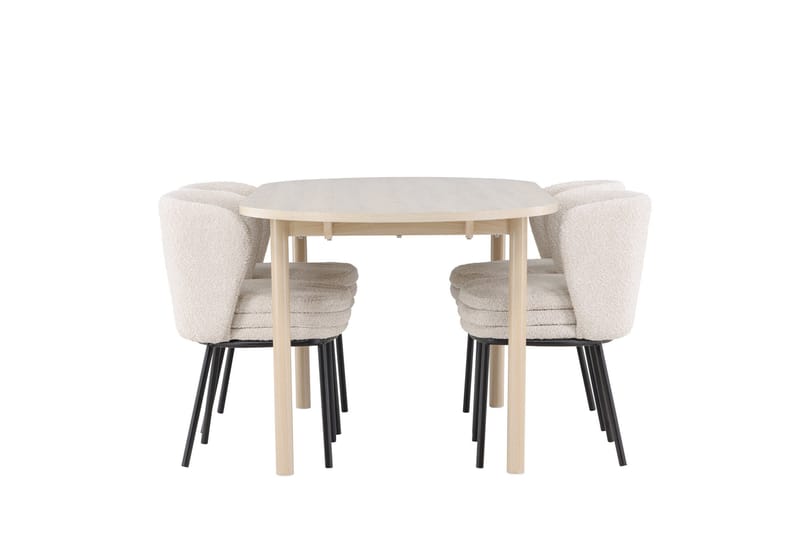 Andy Spisegruppe 180 cm Oval med 4 Agnes stoler - Whitewash/Hvid - Møbler - Bord - Spisegruppe