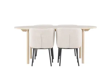 Andy Spisegruppe 180 cm Oval med 4 Agnes stoler - Whitewash/Hvid - Møbler - Bord - Spisegruppe