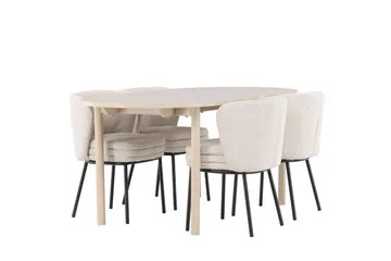 Andy Spisegruppe 180 cm Oval med 4 Agnes stoler - Whitewash/Hvid - Møbler - Bord - Spisegruppe